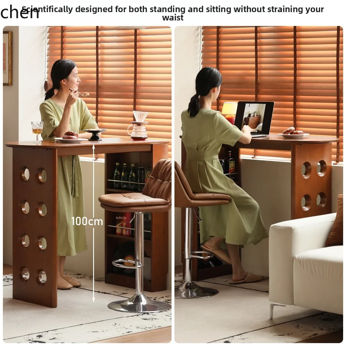 i5.15 solid wood bar table restaurant high table household small apartment partition cabinet retro locker