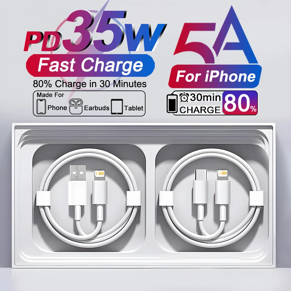 PD 35W Original Fast Charger Type C Cable For Apple iPhone 17 Air 14 13 12 11 15 16 Pro Max Plus USB Charge Cable Data Sync Cord