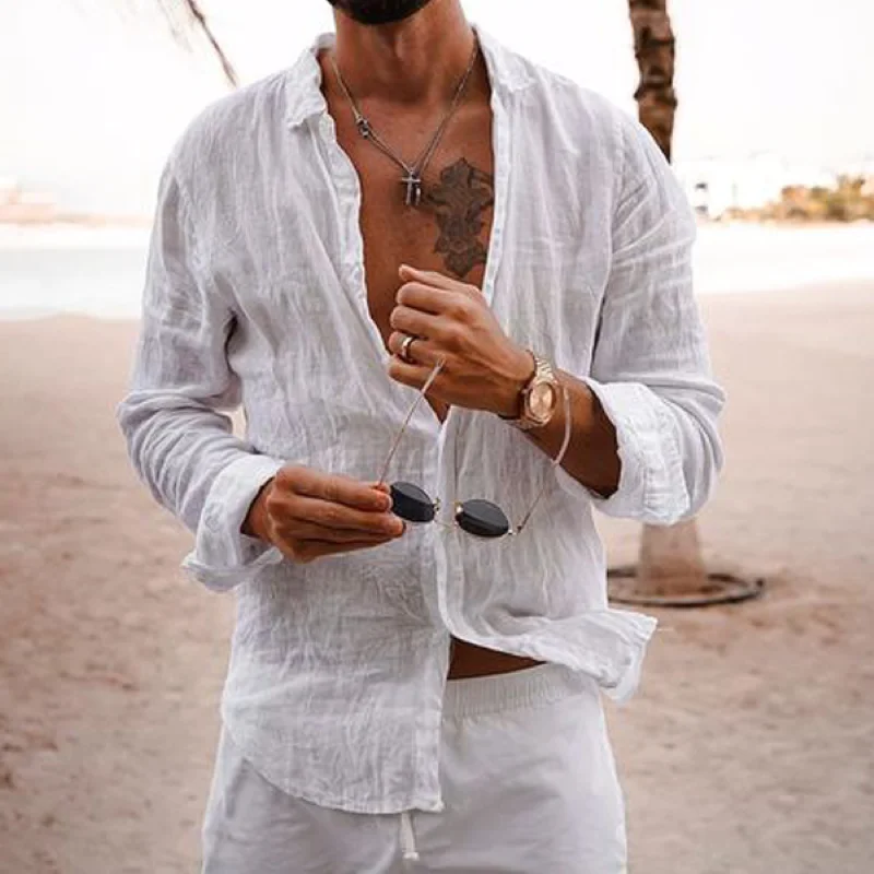 

2025 Men's Vacation Regular Fitted Linen Shirt - Breathable Summer Casual Shirt, Relaxed Fit Short Sleeve Top, Trendy Travel Shi