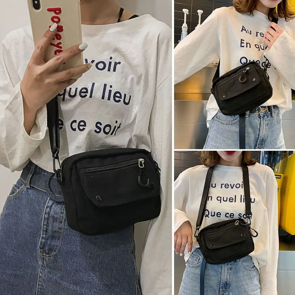 Fashion Pure Color Canvas Shoulder Bag Zipper Canvas Mobile Phone Bag Multifunctional Casual Tote Handbag Student image 4