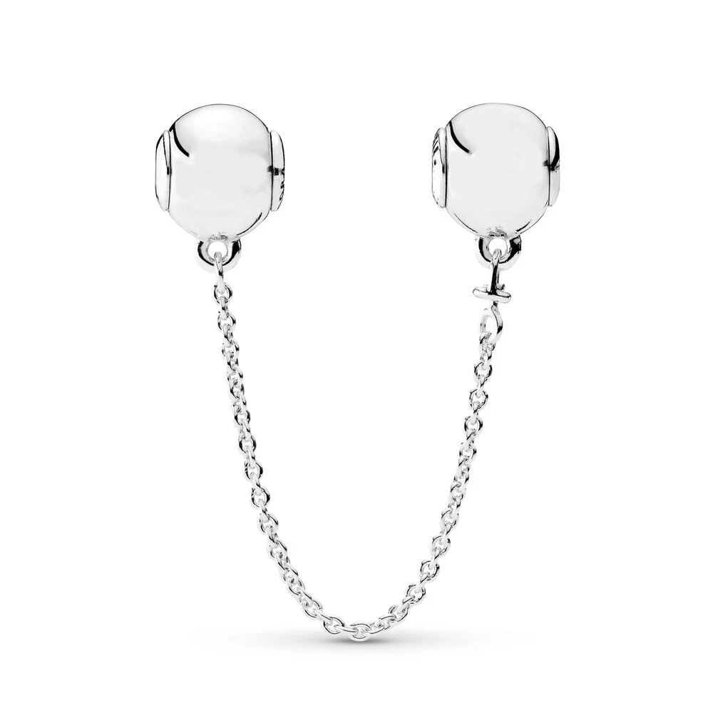 Authentic 925 Sterling Silver Bead Crown O Safety Chain Charm Fit Fashion Women Essence Series Bracelet Bangle Gift DIY Jewelry