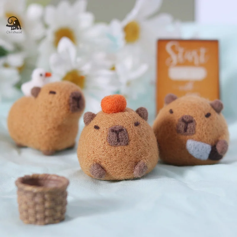 Cute Chubby Capybara Gray Fish Beginner Material Kit Wool Felt Handmade DIY Doll Plush Toys Desktop Decorations