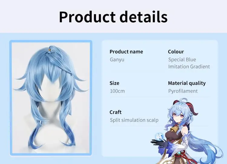 Ganyu peluca azul Cosplay Ganyu, ropa sintética de Anime, Ganyu