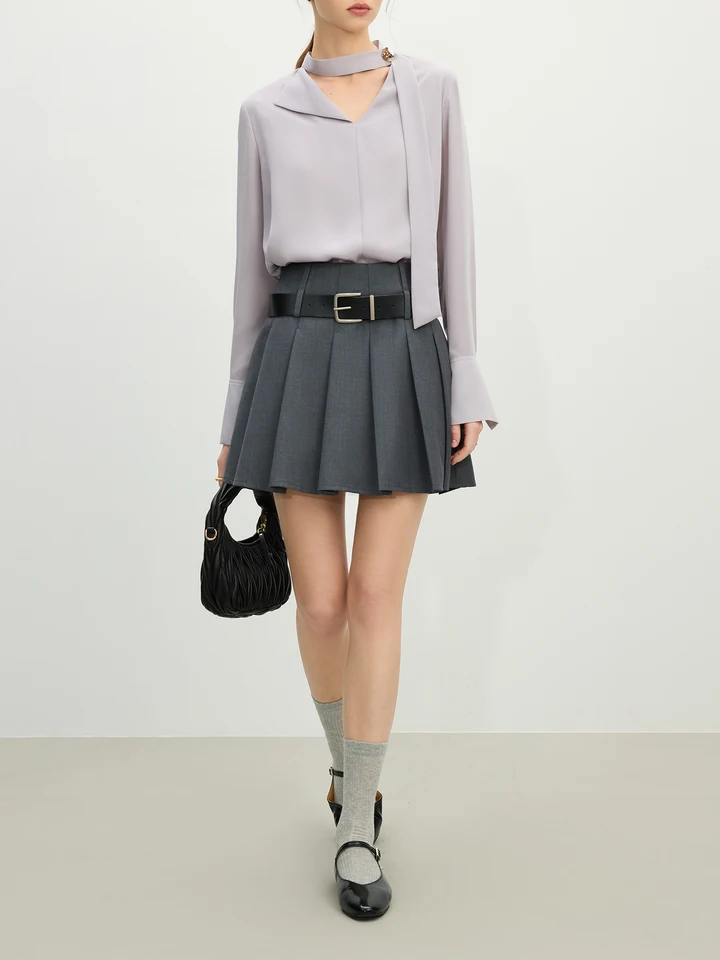 Fashionable Grey Pleated Skirt for Women Spring 2025