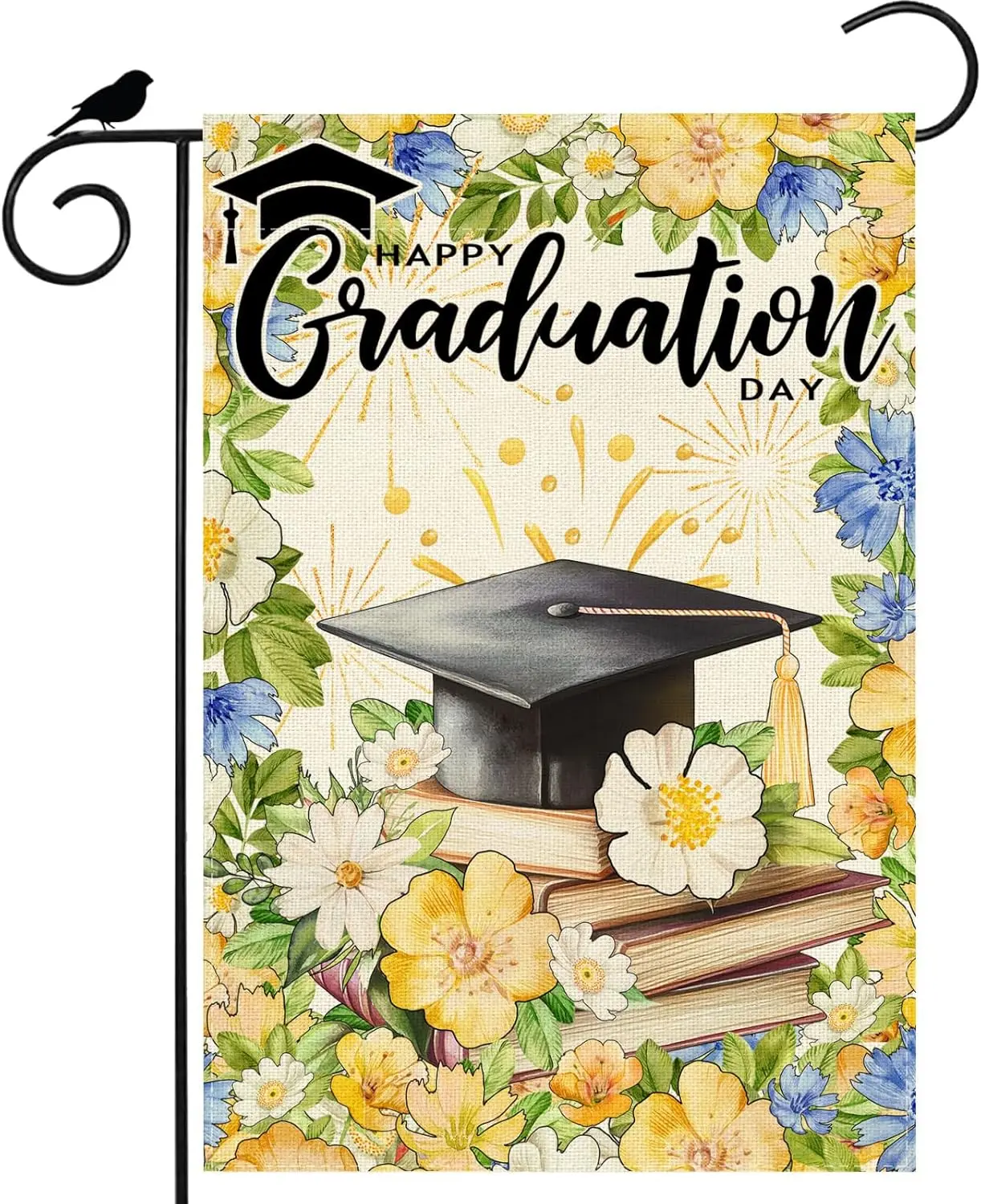 Flowers Congrats Grad Cap Book Firework Graduation Garden Flag 12x18 Inch Double Sided Small Mini Yard Flag Outdoor Outside jjp