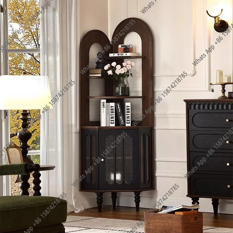 X French Retro Solid Wood Corner Cabinet, Antique Rack Against The Wall In The Living Room Triangle Cabinet, Corner Cabinet