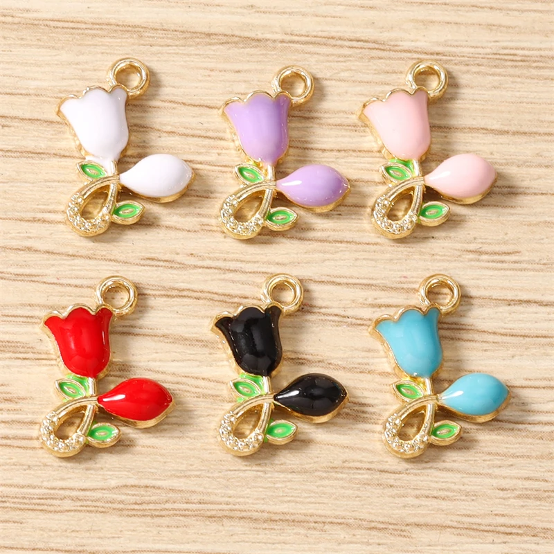 10 Stück 11x12mm Niedliche Bunte Emaille-Rosenblüten-Anhänger für Schmuckherstellung, Ohrringe, Anhänger, Halsketten, DIY-Bastelzubehör – Detail 2