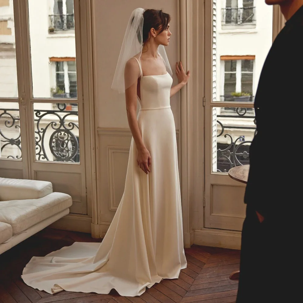 

Elegant Customized Square Neck Satin Wedding Dress with Side Slit Modern Bridal Gown 2025 Simple Women A-Line Bride Dress