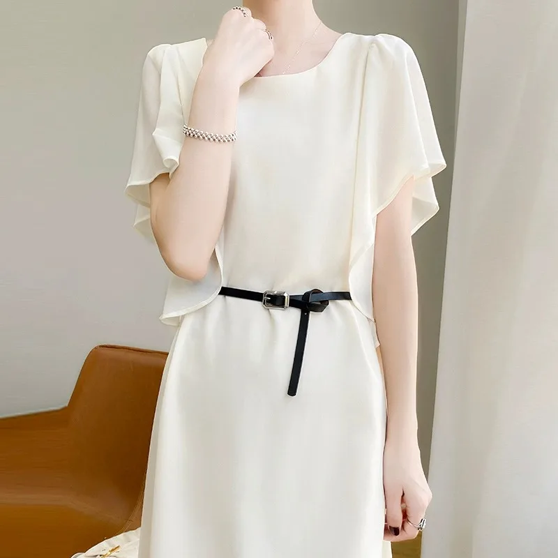 فستان نسائي صيفي 2025 فضفاض للتنحيف ort Sve Dr Bla من الساتان على شكل حرف a تنورة خل الأم قابلة للتنقل