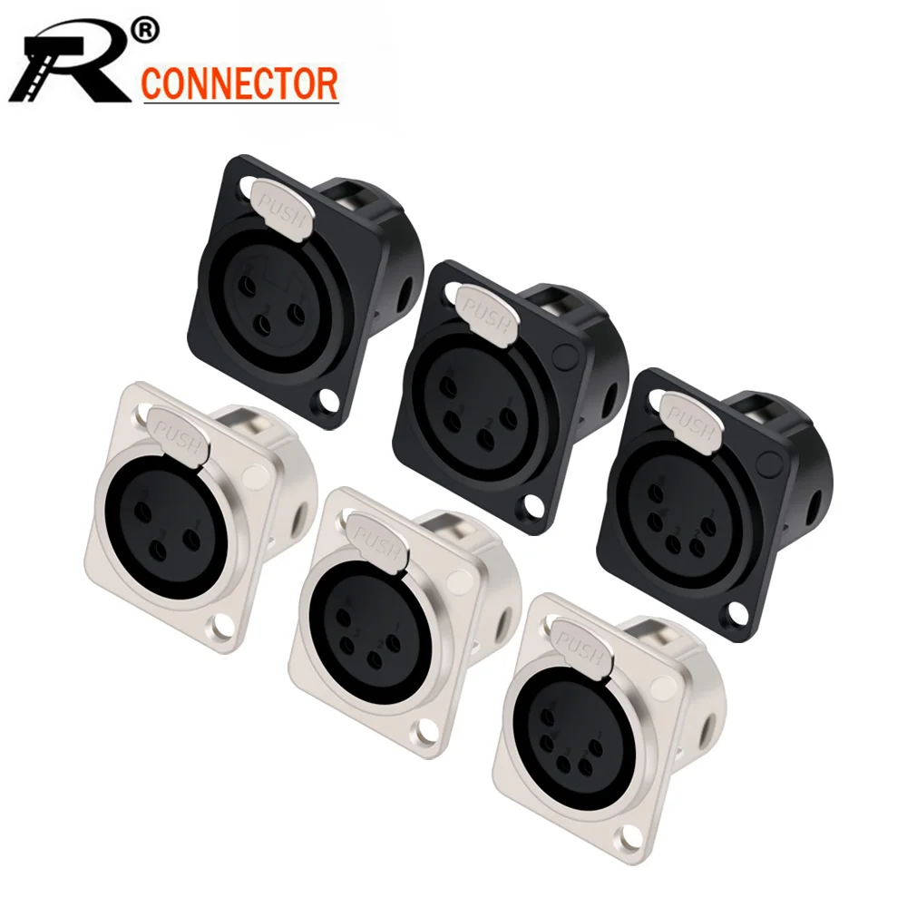 Conector hembra XLR de 3/4/5 pines para montaje en Panel, conector de Cable de micrófono, conector de Cable, conector de conector XLR Chapado en