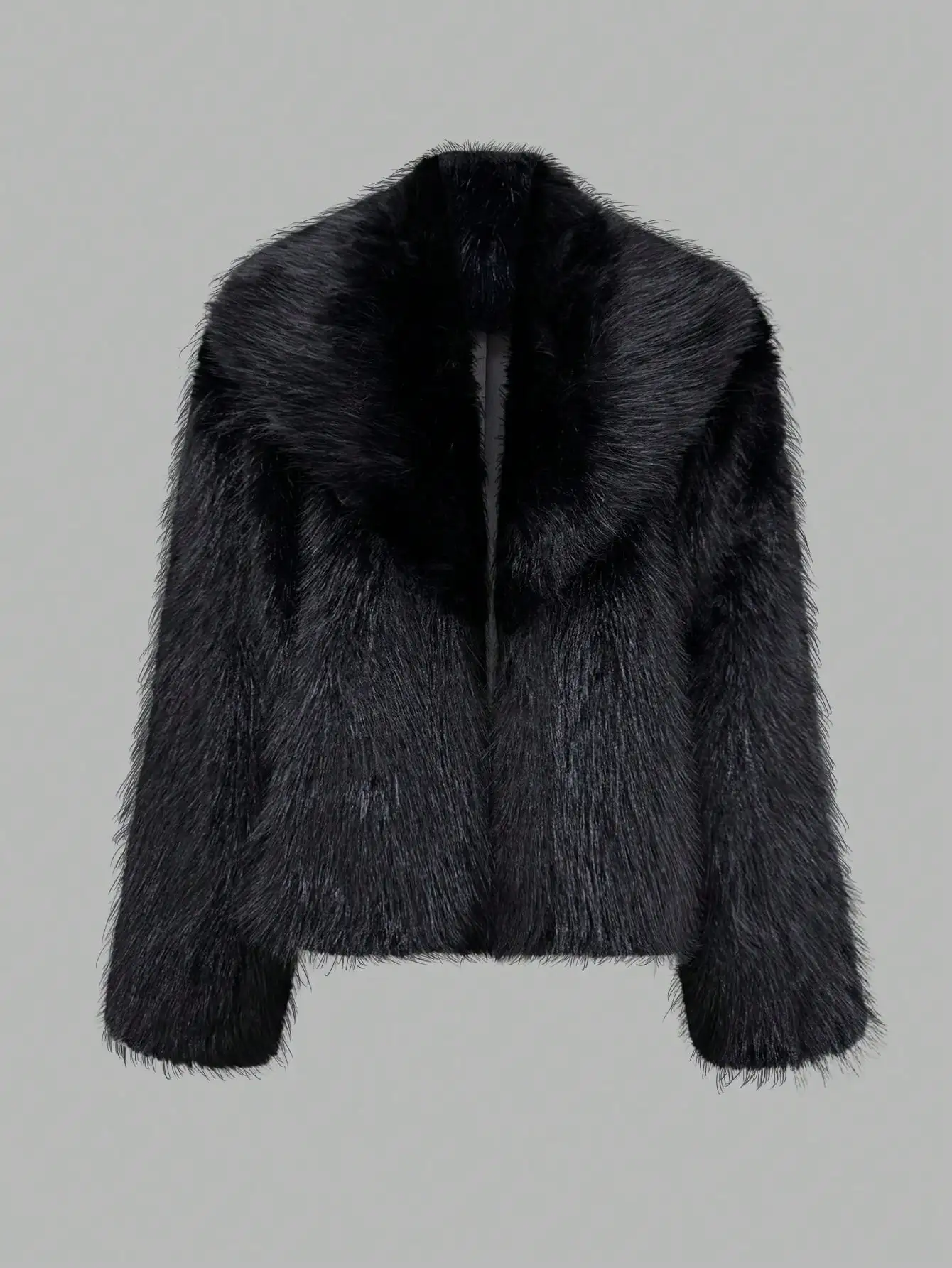 Korte damesjas van imitatiebont, winterwarm, pluizig zwart bontjack, casual losse bovenkleding