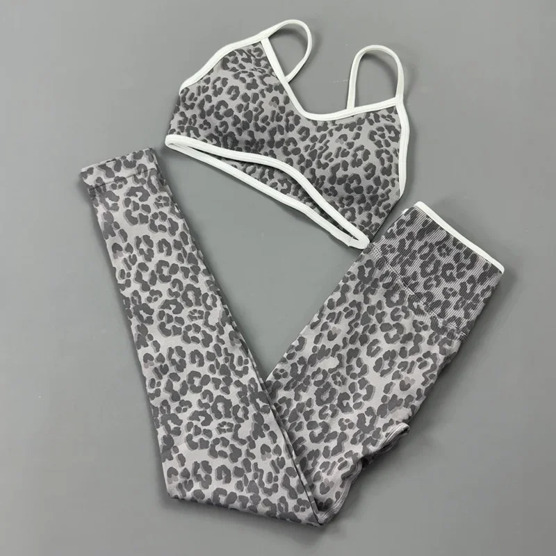 2-teiliges Gym-Set für Damen mit Kontrastbesatz und Leopardenmuster, Sport-BH, Hüftformende Leggings, Weiches Naked-Feel-Gewebe, Bauchkontrolle, Yoga-Outfit – Detail 7