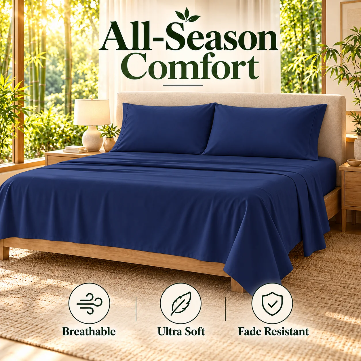 3/4pcs  Bamboo Sheet Set, Twin/Full/Queen/King Size, Ultra Soft Breathable Hotel Style Bedding, 15 Inch Deep Pocket Fitted Sheet, Wrinkle Resistant & Machine Washable Bed Sheets