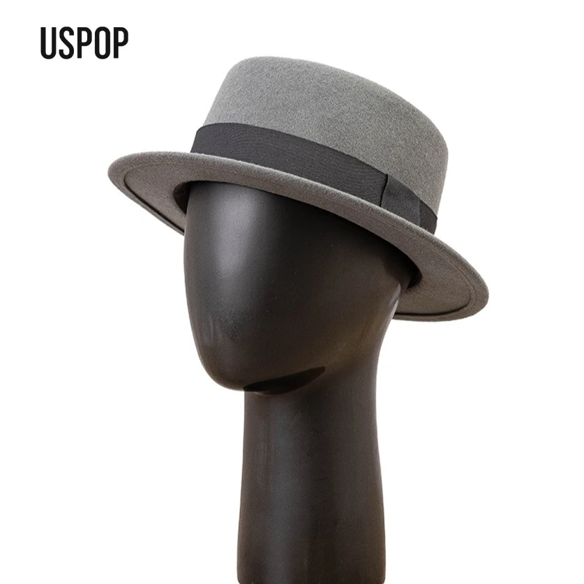

USPOP Autumn Winter Flat Top Wool Felt Hat Short Brim Unisex Dandy Fedora