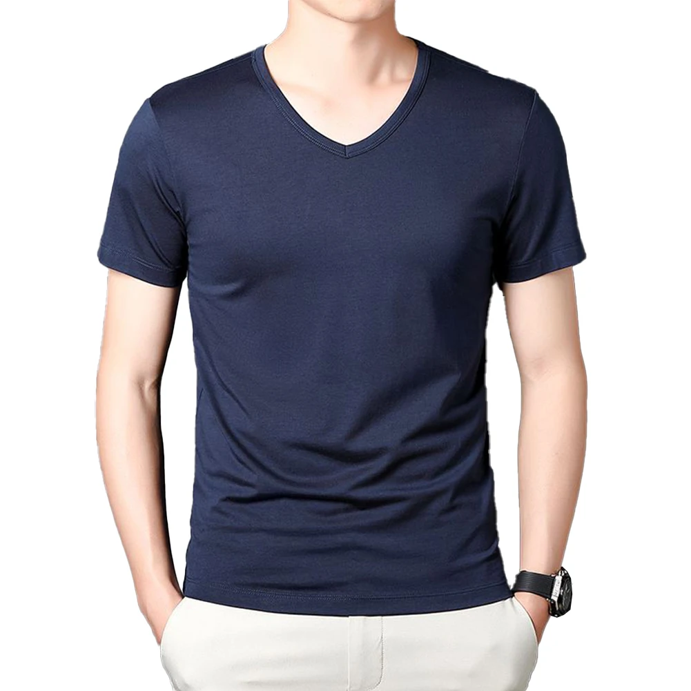 Top Mens Blouse V-Neck Workout Activewear Casual Undershirt Fitness Pullover Short Sleeve Slim Fit Solid Color