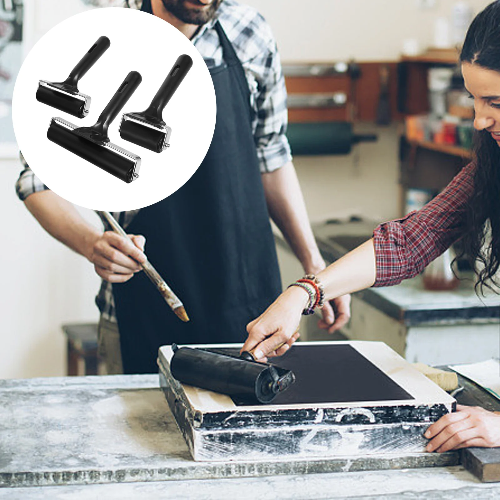 3Pcs Rubber Roller Crafting Printmaking Rollers 6cm 10cm 15cm Ink Paint Glue Stamp Rollers Wallpaper Rubber Ink Roller