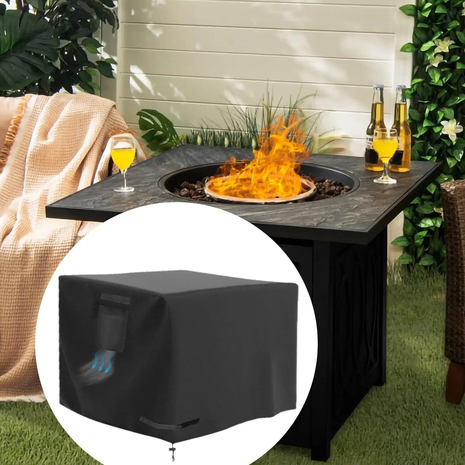 Fire Pit Cover Square 30 Inch Waterproof Protector Fire Pit Table Cover For Patio Porch Camping Indoor Outdoor Home Yard
