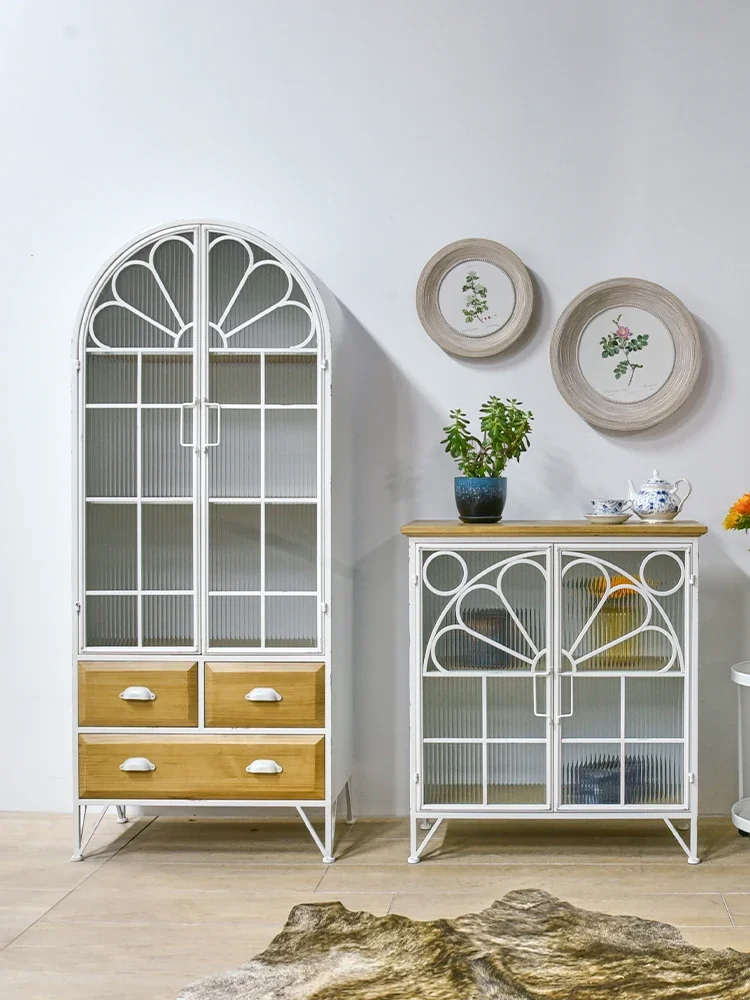 

Vintage wrought iron bookcase with glass door, home high cabinet, living room display case, figure ornaments, Lego storage cabin