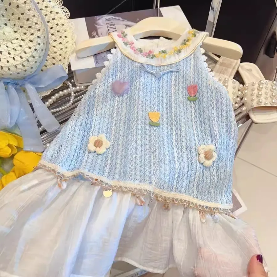 Girls Hollow Dress Summer Super Good-looking Vest Skirt 2025 New Children's Thin Breathable Holiday Skirt