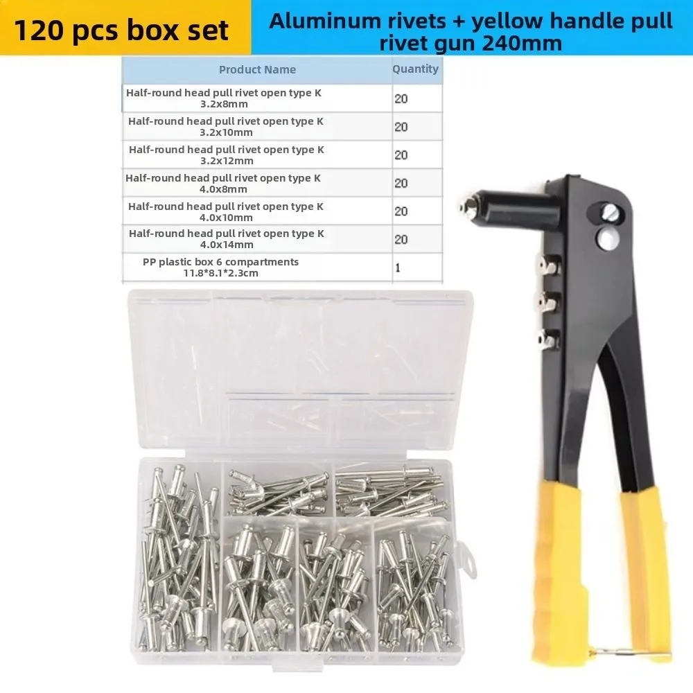 120Pcs M3.2-M4 Riveter Set Heavy Duty Manual Hand Rivet Nut Tool Labor-saving Core Pulling Manual Riveter Hand Tool