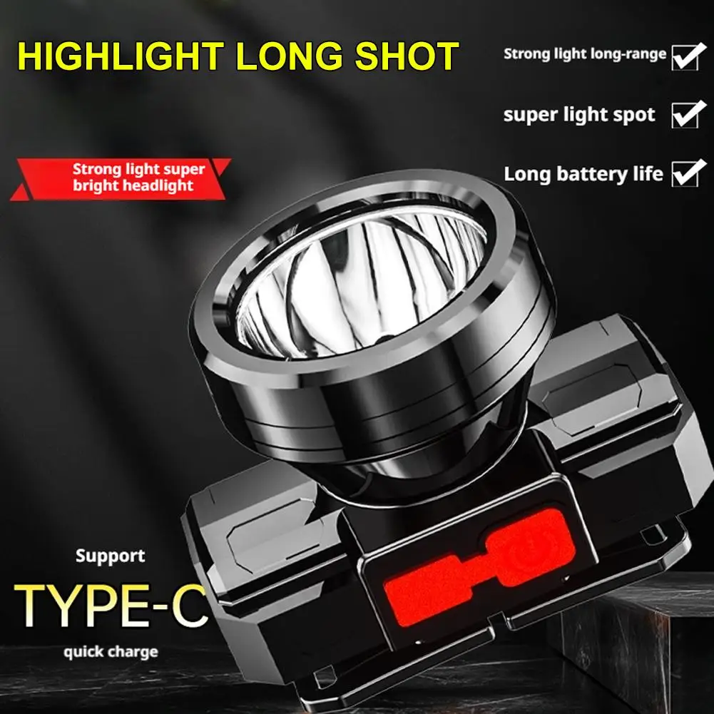 Headlamp Rechargeable Super Bright Long Shot Type C Fast Charging Outdoor Headlight Camping Night Fishing Lamp
