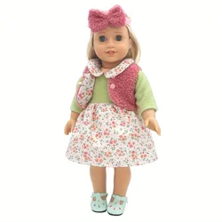 1 set of plush vest dress doll clothes for 18-inch (45.7cm) doll girls. Suitable for American dolls
