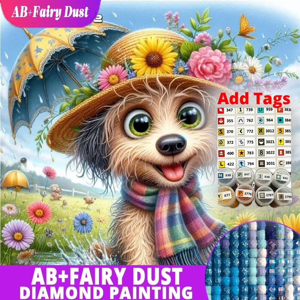 

AB Fairy Dust Dog Diamond Painting Animal Cartoon Suitable For Beginners DIY Diamond Mosaic Flower New Arrival Wall Decoration