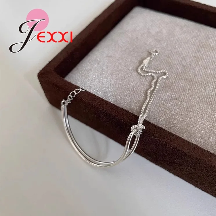 Genuine 925 Sterling Silver Box Chain Bracelet for Women Novel Design Bangle Bracelet Combination New Fashion Party Accessory