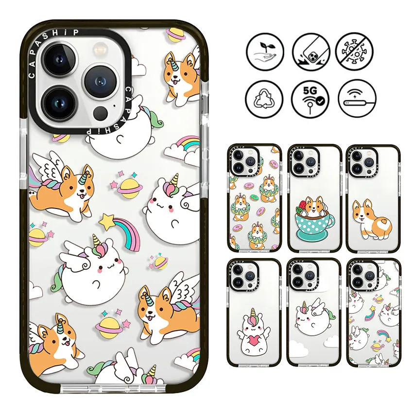 Corgi Angel Wings Rainbow Donuts Case For iPhone 16 15 14 13 12 11 Pro X XS XR Max 7 8 Plus SE Soft TPU Shockproof Back Cover