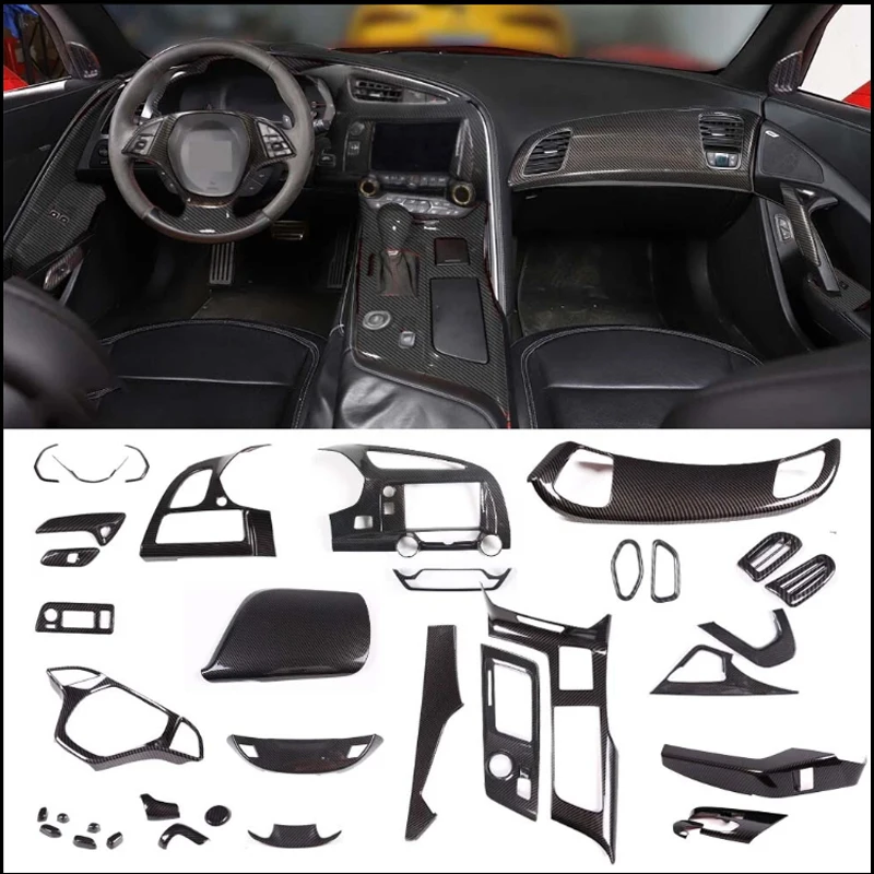 For Corvette C7 2014-19 ABS Carbon fiber Car Interior Central Control Decoration Cover Kit Trim Frame Moldings Interior Upgrades