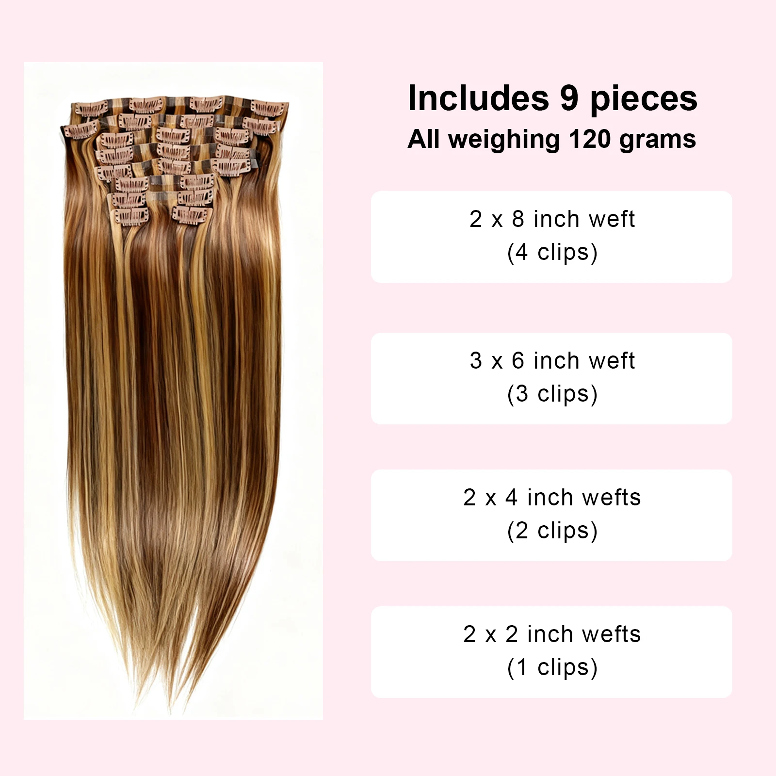 P4/27 하이라이트 옴브레 클립인 인모 헤어 익스텐션 120G 본 스트레이트 클립인 헤어 익스텐션 레미 생모 100% 리얼 인모