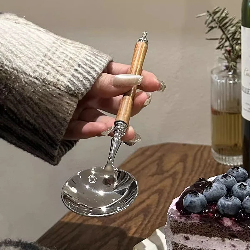 Stainless Steel Round Spoon Net Red Golden Dinner Long Handle Stirring Dessert Spoons For Kitchen Accessories Gadgets