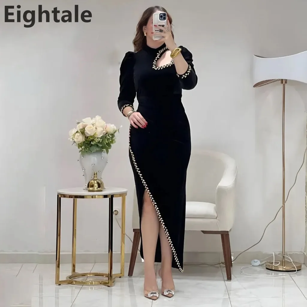 

Eightale 2025 Black Mermaid Jersey Evening DressAnkle Length Long Sleeve Party Prom Dress Saudi Arabic Party Gown Customized