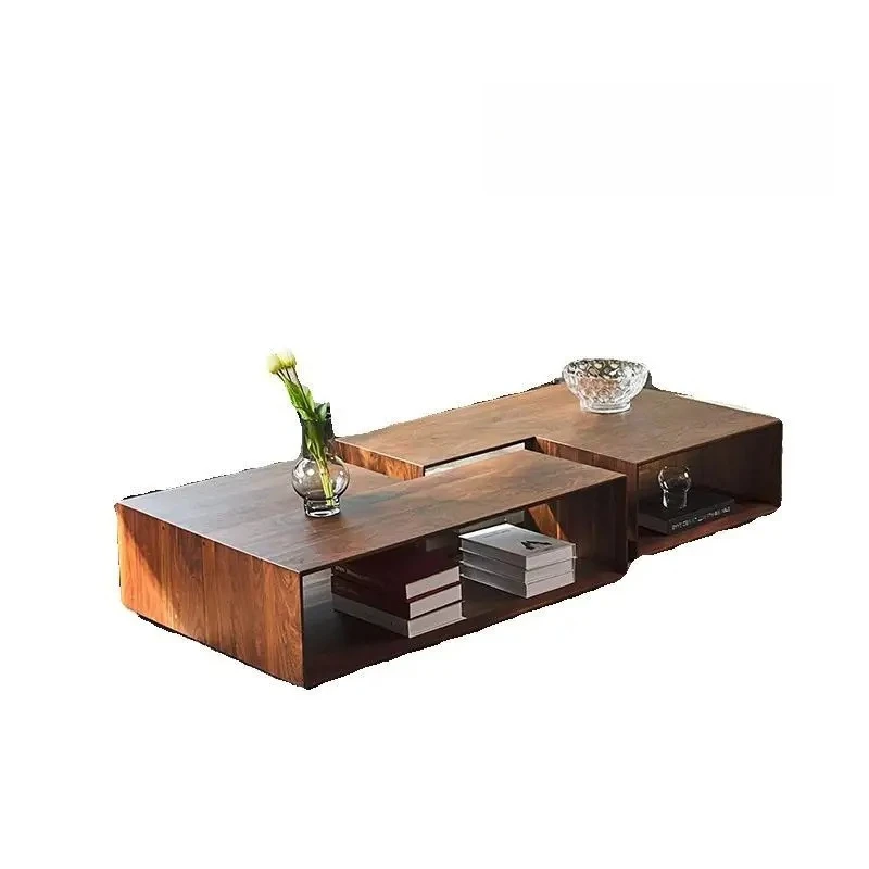 JJBlack Walnut Solid Wood Coffee Table Special-shaped Tea Table Living Room Simple Modern Rectangular