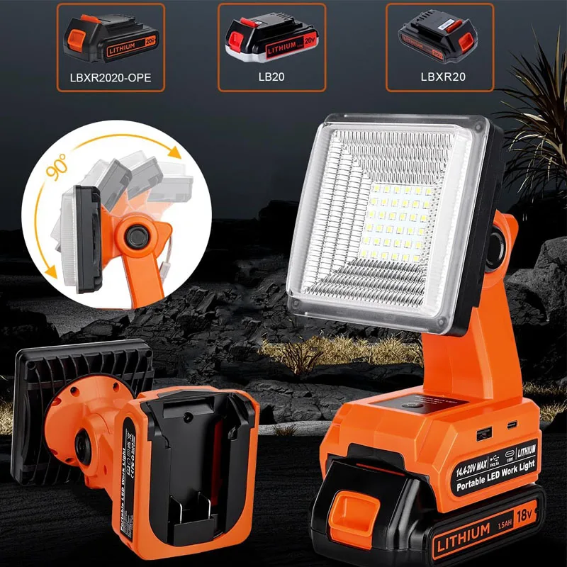 4 Inch Led Work Light Tool Lamp for Black&Decker 20V Li-ion Battery Cordless Flashlight Floodlight Portable Lantern Camping lamp