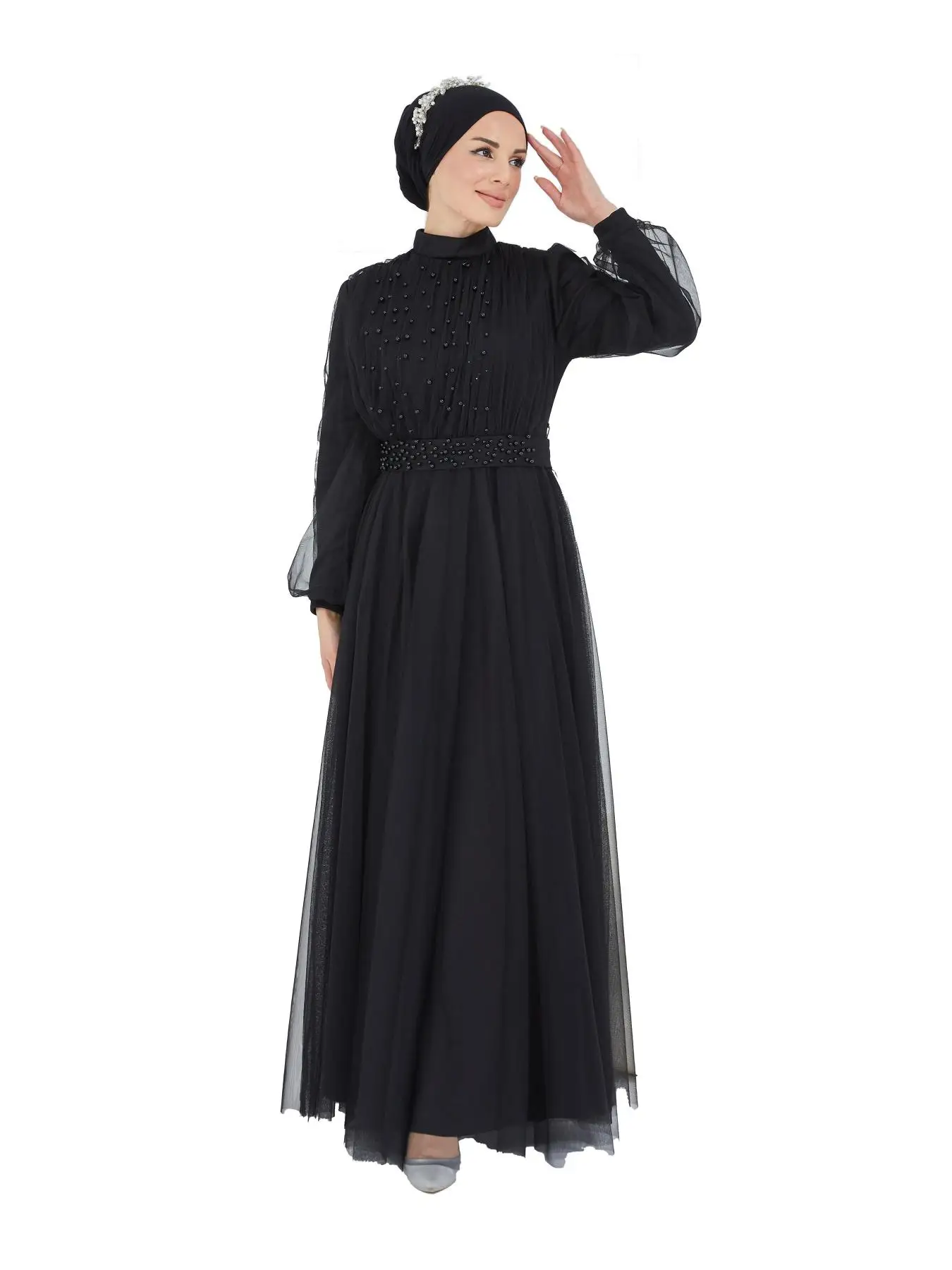 Muslim Fashion Islamic Clothing Evening Dress Women O-neck Long Sleeve Embroidery Print Long Dress