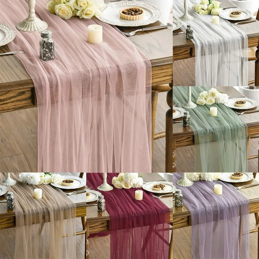 Semi-Sheer Gauze Tulle Sheer Table Runner Elegant Tulle DIY Gauze Tablecloth Boho Rustic Chiffon Table Runner Party Table Decor