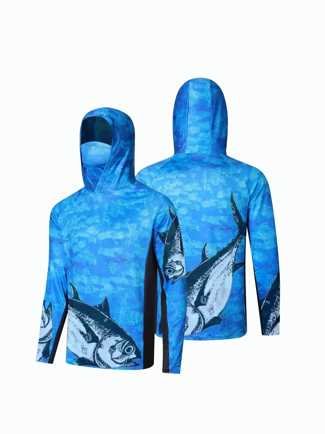 Men's Breathable Hooded Fishing Shirt Moisture Wicking UV Protection with Integrated Face MaskNeck Gaiter for Outdoor Activities