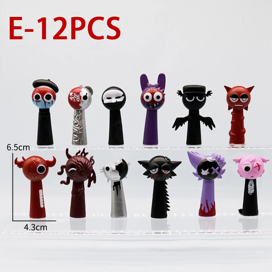 Novo conjunto de 12 peças engraçado sprunki figuras modelo 6-8cm pvc sprunki jogo anime figuras de ação e brinquedo dos desenhos animados crianças presentes de aniversário brinquedos