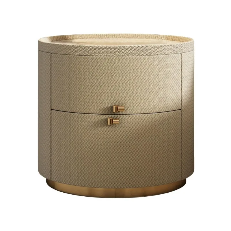 

Minimalist designer bedside table light luxury rock slab bedroom high-end oval