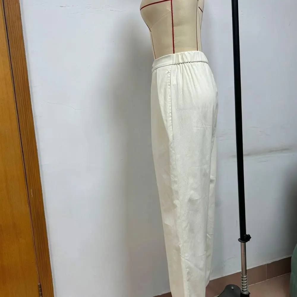Women High Waist Straight Leg Trousers Casual Elastic Waist Loose Fit Office Commuter Pants Fashion Solid Color Bottoms