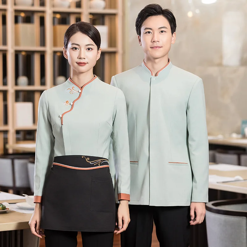 Waiter Workwear แขนยาวร้านอาหารจีน Catering โรงแรม Tea House Front Hall ร้านอาหารหม้อไฟร้านอาหารเสื้อผ้าฤดูใบไม้ร่วง