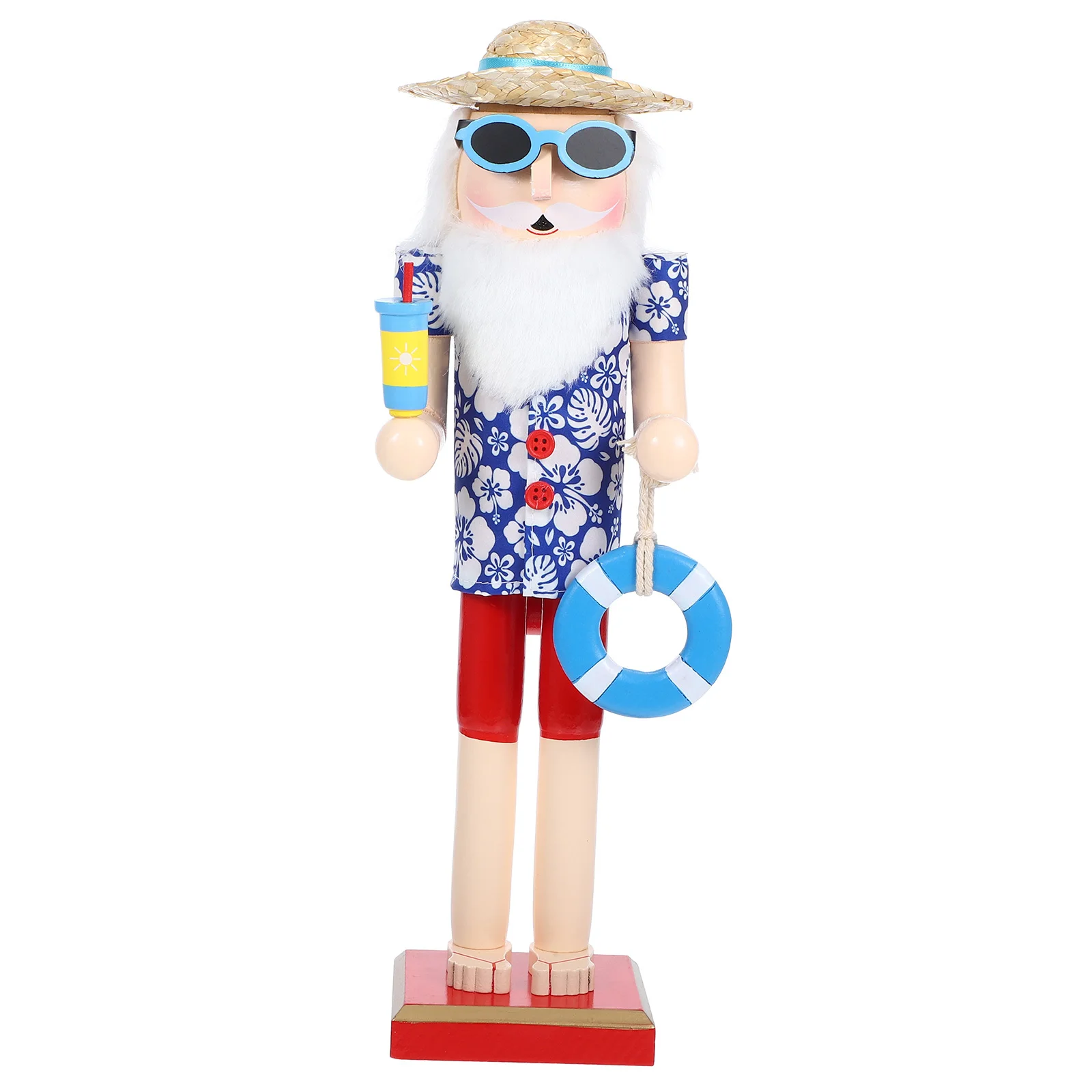 

Wood Nutcracker Hawaiian Style Wooden Christmas Statue Small Xmas Table Ornament Desktop Decoration Summer Nutcracker