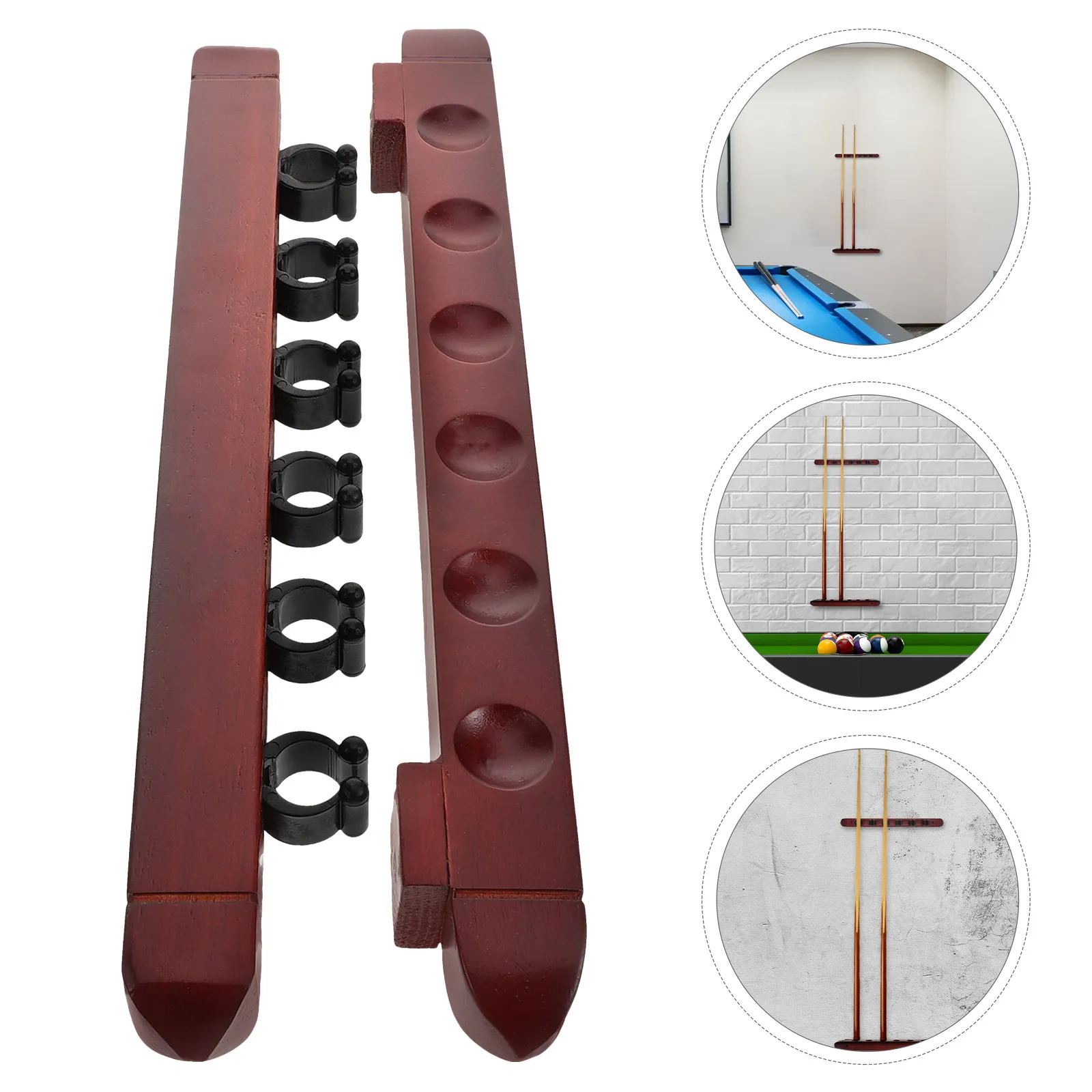 

2Sets Wall Mount Pool Stick Rack Wood Burgundy Finish 6 Slot Billiard Cue Organizer Display Stand Game Room Bars Clubs