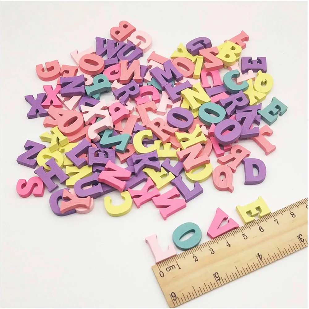 15mm DIY Jewelry Handmade Decorative Wood Chips Wooden Color Mixed Letters Environmentally Friendly Wood Block Teaching Material