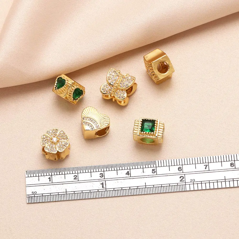 OCESRIO Green Crystal Rectangle Heart Charms for Bracelet Copper Gold Plated CZ Butterfly Star accesorios de joyería chma287