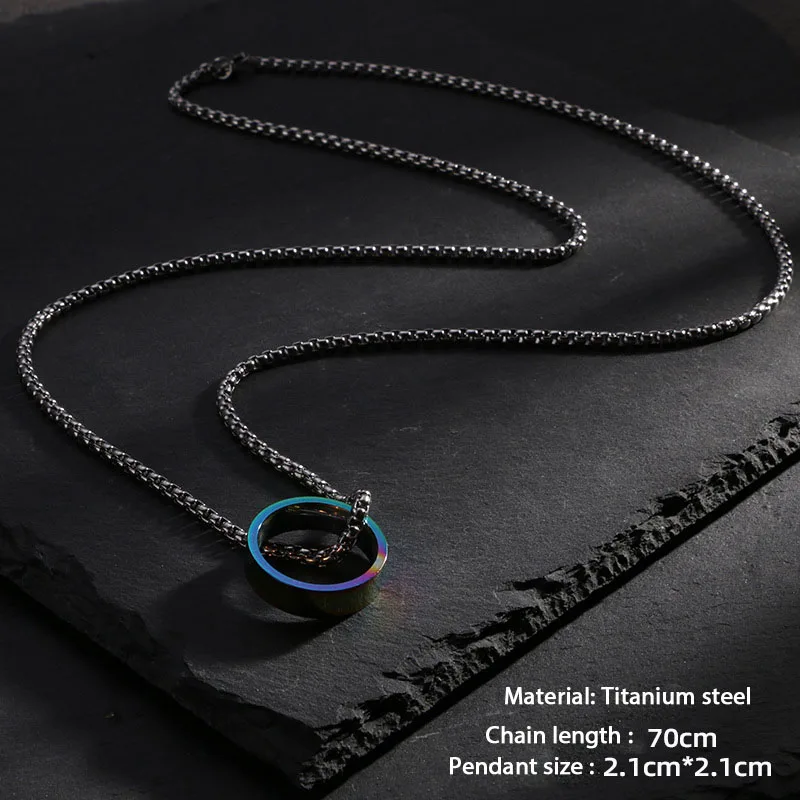 Punk Necklaces Quenched Ring Necklace Retro Colorful Necklace Hip-hop Fashion Men's Necklace Titanium Steel Necklace Y2K Jewelry