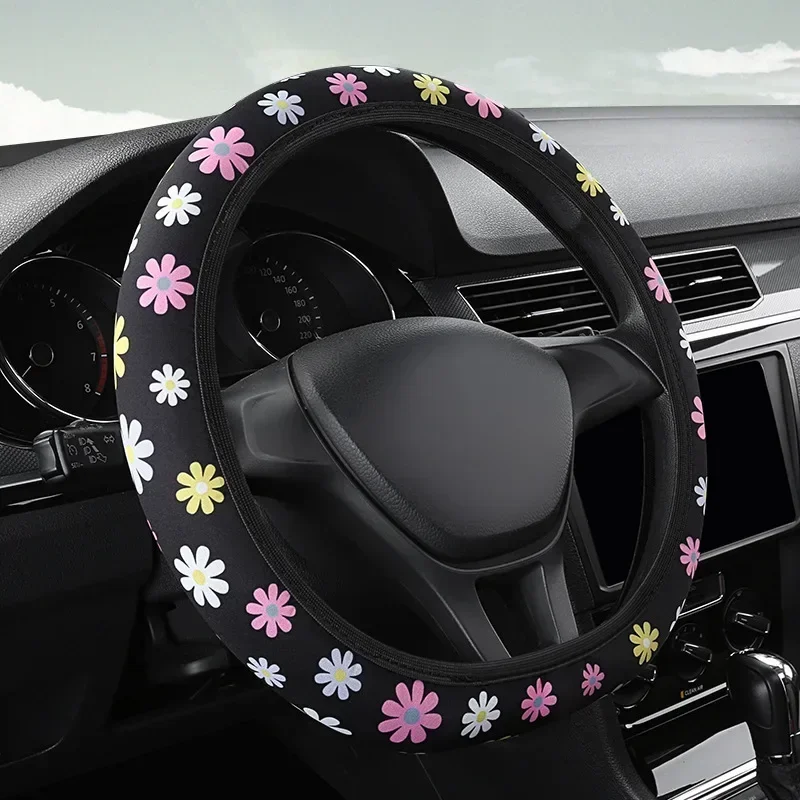 38CM Steering Wheel Cover Car Steering Wheel Cover For Women Wheel Cover Flowers Print Anti-Slip Funda Volante Car Accessories