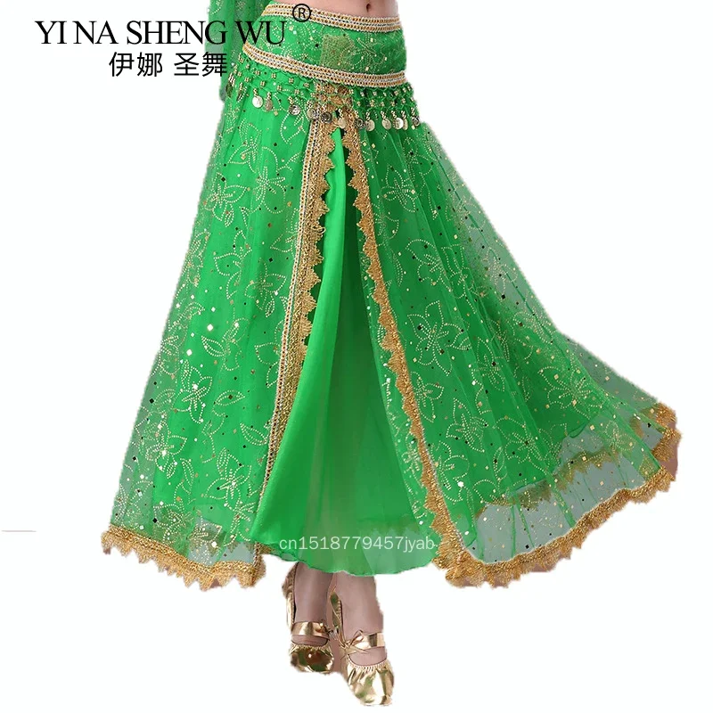 Arabska spódnica do tańca brzucha na Halloween, sama spódnica do tańca brzucha, strój sceniczny do tańca dla dorosłych, spódnica długa do ćwiczeń tańca indyjskiego, bez paska.