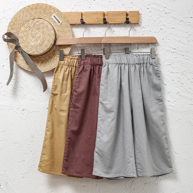 

Retro Linen Children's Wide-Legged Pants Summer New Boys And Girls Elastic Waist Loose Cool Cotton And Linen Casual Daily Pants